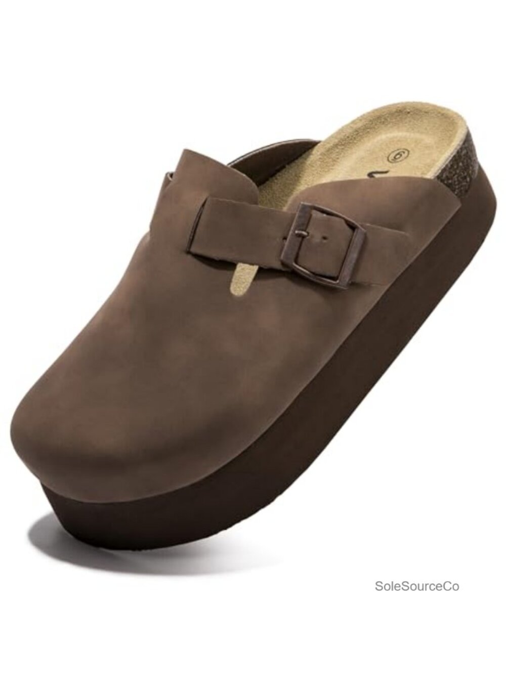 Suede Platform Clogs With Arch Support Adjustable Buckle Slip-On Mules